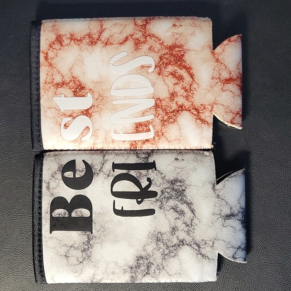 "Best Friends" marbled can coozies, set of 2